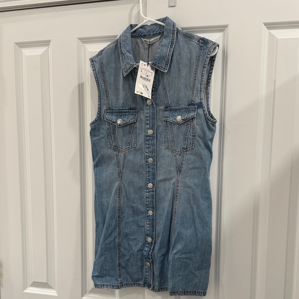 Zara Sleeveless Button-Front Denim Dress